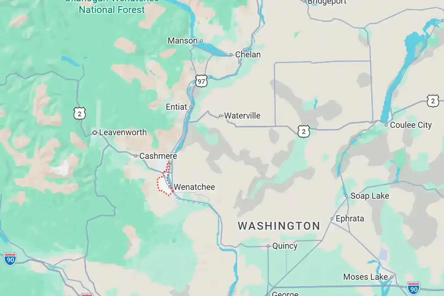 Animated map showing Canine Kinetics service area across the Wenatchee Valley